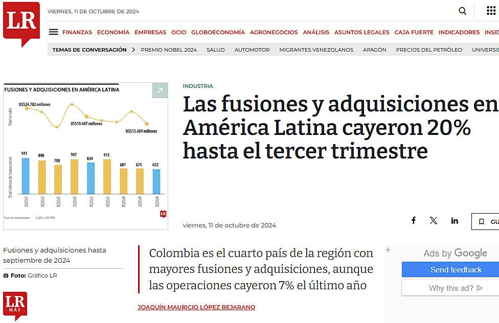 Las fusiones y adquisiciones en Amrica Latina cayeron 20% hasta el tercer trimestre